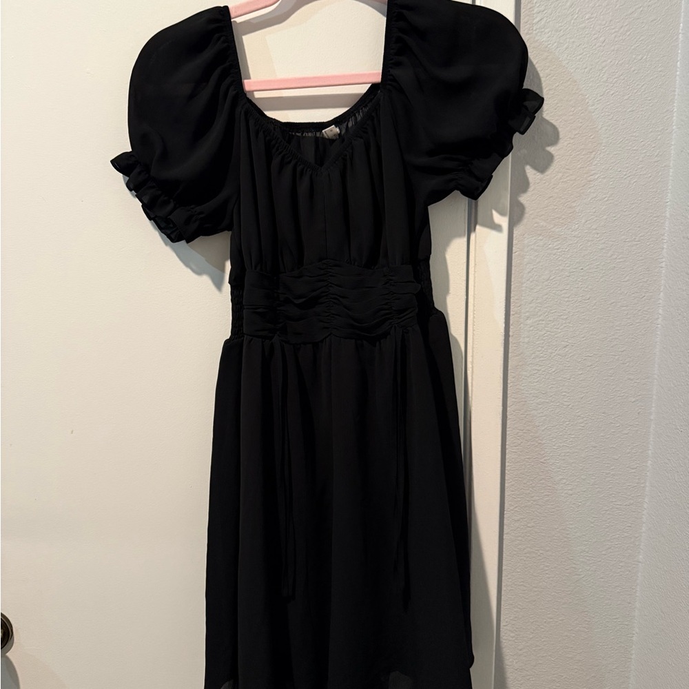 Elegant Black Puff Sleeve Mini Dress/ Top